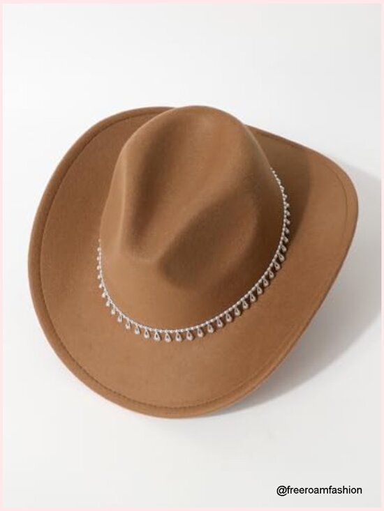 Wide Brim Rhinestone Cowboy Hat Cowgirl Fedora Rodeo Western Women\'s Hat